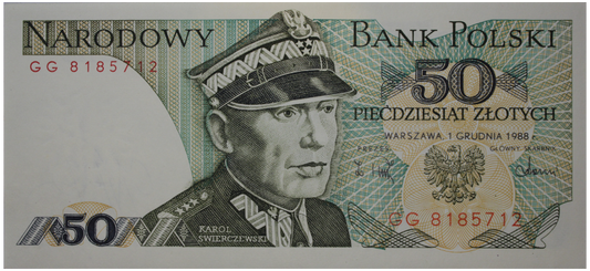 PRL 50 zł Karol Świerczewski 1988 seria GG P-142e