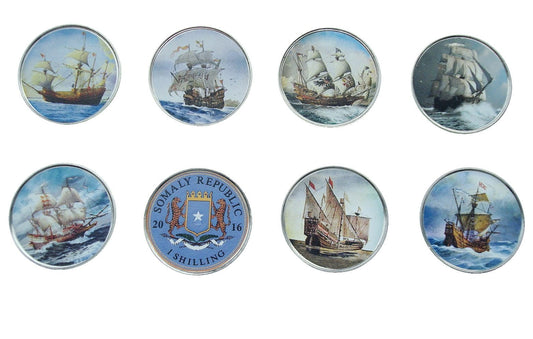 Somalia 1 szyling x 7 Żaglowce 2016 kolor