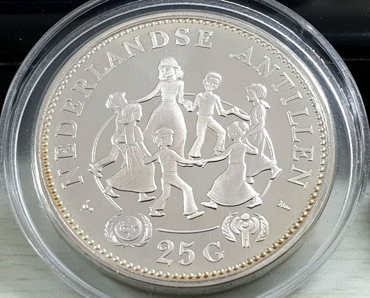 Antyle Holenderskie 25 guldenów Dzieci 1979 Ag.925 27,22g