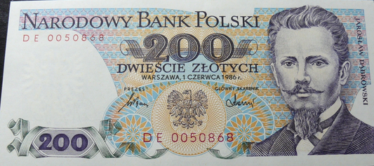 PRL 200 zł Jarosław Dąbrowski 1986 P-144c.1 DE