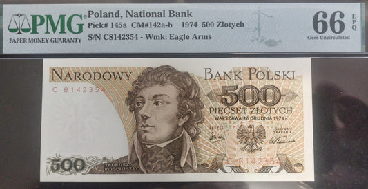 PRL 500 zł Tadeusz Kościuszko 1974 P-145a seria C PMG 66 EPQ