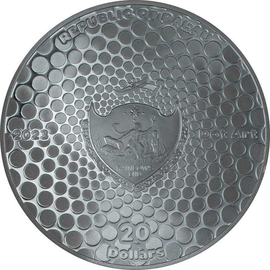 Palau 20$ Dot Art  Flower With Butterfly 2023 3 Oz Ag.999