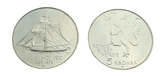 Norwegia 5 koron 150 lat emigracji do Ameryki 1975
